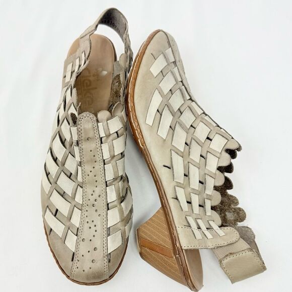 Rieker SINA 78 Taupe Woven Leather Closed Toe Antistress Slingback Sandals - Picture 2 of 16